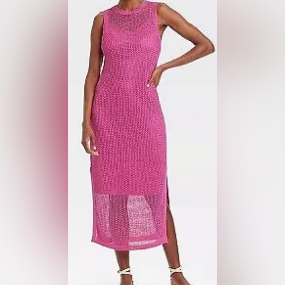 New - A New Day Women’s Pink Openwork Midi Tank Dress